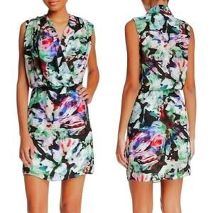 Parker NWT Draped Surplice Floral Watercolor Mini Dress Size Small